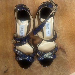 Jimmy Choo heels, size 38 a beautiful combo of black and blue.  Lightly worn.